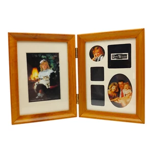 English Walnut Double Picture Frame - 5x7 vtg 1990s Matte Collage Solid Wood - Picture 1 of 14