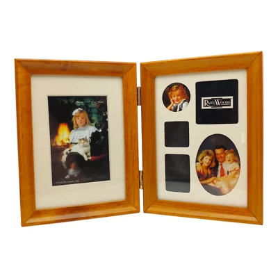 English Walnut Double Picture Frame - 5x7 vtg 1990s Matte Collage Solid Wood - Image 1 of 4