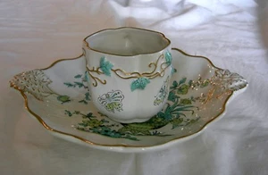 Vintage MOTTAHEDEH DESIGN SCHALE UND TASSE grün auf weiß mit Goldrand - Bild 1 von 6