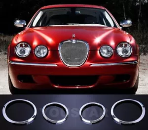 UK STOCK 4 Premium CHROME Headlight Front Lamp Surround Trims for JAGUAR S Type - Picture 1 of 8