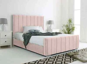 Girls Sara Blush Plush Velvet Upholstered Bed Frame & 9" Mattress FREE DELIVERY! - Picture 1 of 2