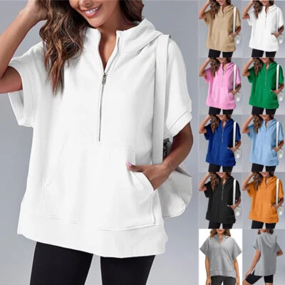 New Ladies Casual Hooded Zip Up Loose Pullover Hoodie T Shirts Blouse Tops - Image 1 of 4