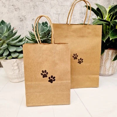 I&G ECO Puppy Dog Paw Print Party Favor Bag. Brown Kraft Paper Goodie Bag. Animal Lovers