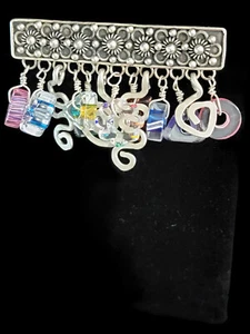 Vintage Brooch with Dangling Lamp work w silver charms, Sterling Silver 2.25 in - Picture 1 of 3