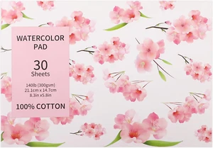 30 Sheets A5 Watercolor Paper Pad(8.3 X 5.8"), 140 LB/300 GSM, 100% Cotton Cold - Picture 1 of 7