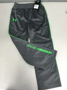 NWT Under Armour Kids Boys ATHLETIC Active Gray Long Pants Green Logo 4 5 6 7 - Picture 1 of 19