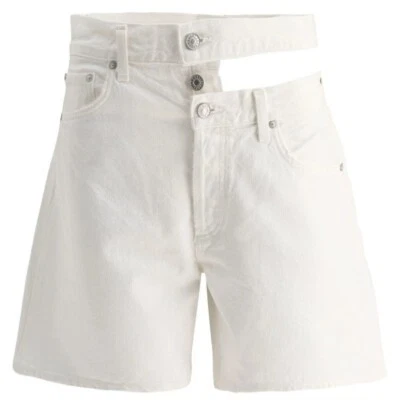Agolde Broken Waistband Short Solid White Cotton Denim A9105-1183 Size 34 - Image 1 of 4