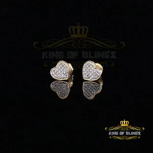 Pendientes de corazón de oro amarillo real de 10 K con diamantes reales de 0,10 quilates para hombre/mujer - Imagen 1 de 12