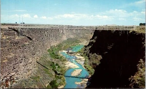 Cartolina Twin Falls, Idaho Hansen ponte sospeso sopra il fiume Snake vintage - Foto 1 di 2