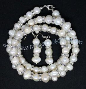 Genuine 8-9mm Natural White Freshwater Pearl Necklace Bracelet Earrings Set - Picture 1 of 9
