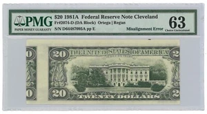 1981A $20 Federal Reserve Note Cleveland Fr#2074-D PMG Ch UNC 63 Misalignment - Picture 1 of 3