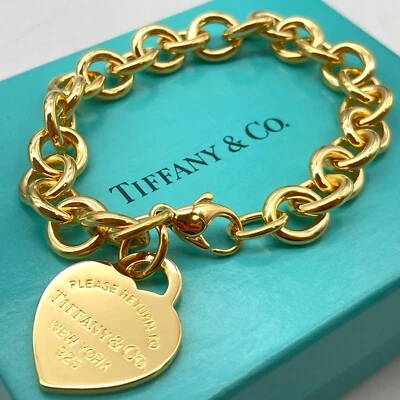 Pulsera Tiffany & Co. Placa de Oro Retorno al Corazón Plata 925 6 1/2" 34.3g Foto 1 de 4