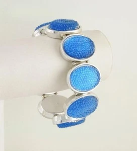 BRAZALETE ELÁSTICO DE PLATA CON PIEDRAS DRUZY AZUL COLOR DEL OCEANO - Imagen 1 de 1