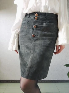 Vintage Rehli Tracht Suede Skirt M Green Embroidered Pencil Austria 90s - Size M - Picture 1 of 19