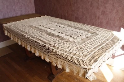 Nappe N°248 Surnappe ancienne au crochet 185 x 125 cm centre de table - Photo 1/4
