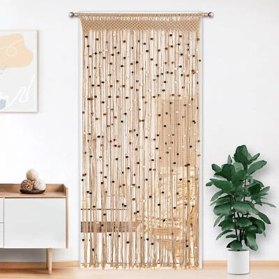 Штора макраме из бисера ручной работы хлопковая дверная струнная занавеска декор конфиденциальности спальни - Изображение 1 из 4