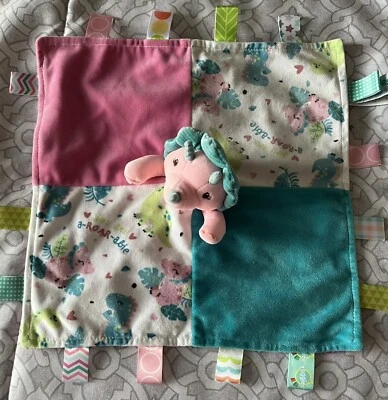 Taggies Pink Dinosaur Lovey Security Baby Blanket 12” - Image 1 of 4