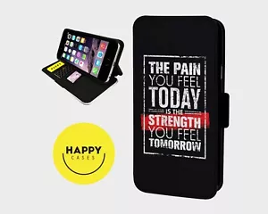 STRENGTH PAIN QUOTE - Custodia telefono flip ecopelle - iPhone/Samsung - Foto 1 di 5