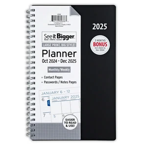 See It Bigger 2025 Monthly Weekly Planner Large Print  Contacts Notes Passwords - Picture 1 of 7