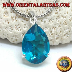 Ciondolo in Argento 925‰ con topazio azzurro sfaccettato incastonato - Foto 1 di 2