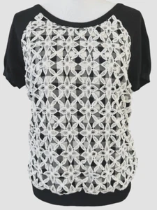 Anthropologie Moth Sz M Crochet Lace Overlay Sweater Black - Picture 1 of 7