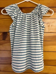 Crewcuts Blue & White Striped Ruffled Top Girls Shirt Size 8 - Picture 1 of 3