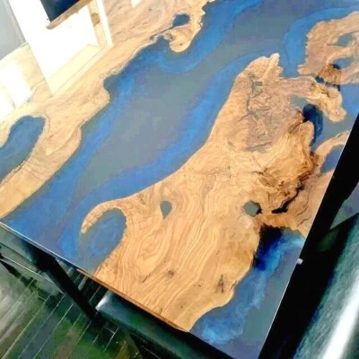 Azul Elegante Diseño Río Resina Epoxi Café, Mesa de Comedor Mesa de Madera de... - Imagen 1 de 4