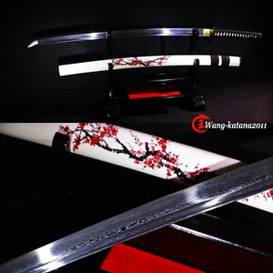 Espada afilada japonesa samurai katana de acero plegado flor de ciruela en nieve - Imagen 1 de 10
