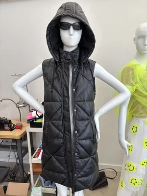 BNWT* Bod Christensen S Women's Leather Puffer Jacket Long Vest Hooded 2-way zip - Image 1 of 4