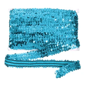 Lentejuelas elásticas de 10 yardas x 1,2 pulgadas con borde de lentejuelas planas lentejuelas azul lago - Imagen 1 de 7