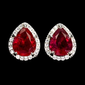 925 Sterling Silver Earrings Oval Ruby 9x7mm Natural Gemstone Jewelry - Picture 1 of 13