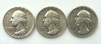 1950-P-D-S Washington Quarters, 90% SILVER, SCARCE💥KEY DATES, ESTATE FINE L👀K! - Image 1 of 4