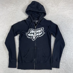 Vintage Y2K FOX Racing Hoodie Women's Medium Black Full Zip Grunge Skate MTX Emo - Picture 1 of 14