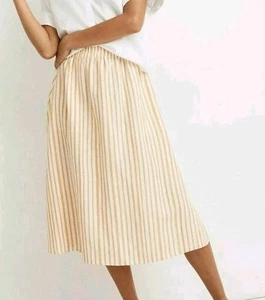 NWT! Madewell Medi Long Skirt Linen & Viscose Smocked Pull On Gold stripe SMALL - Picture 1 of 9