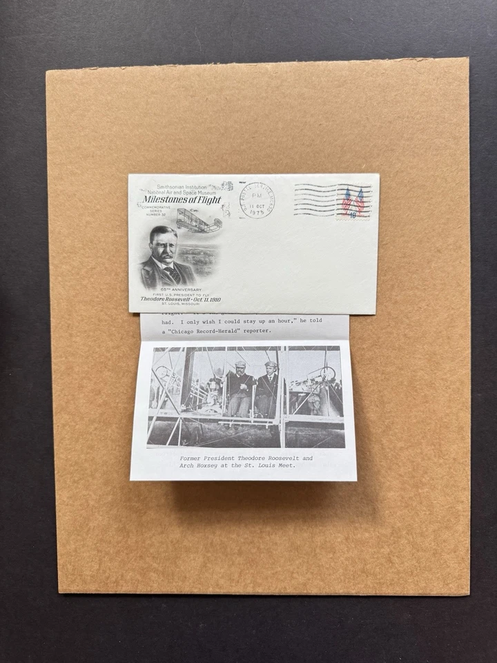 US 1975 Flight Millstone Cover#32 +1st US President-to-Fly +Theo Roosevelt +Info - Image 1 of 1