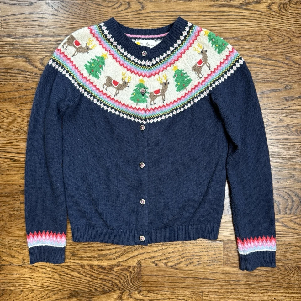 Cárdigan Mini Boden Niñas Azul Marino Fair Isle Árbol de Navidad Reno Talla 8-9 Foto 1 de 4