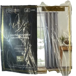 Fieldcrest Davina Chambray Ösenplatte 50 x 96 Verdunkelung - Farbe Kalksteingrau - Bild 1 von 3