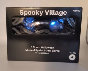 Spooky Village 8-Count Halloween Musical Spider String Lights 80in - Picture 1 of 4