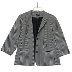 Chaps Blazer Jacket Black White Stripe Cotton Nautical Career Womens Plus 18W - Picture 1 of 7