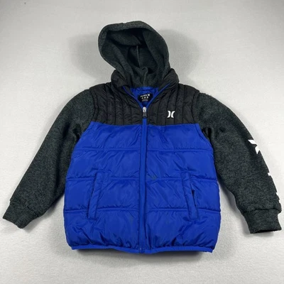 Chaleco Hurley Chico’s Chaqueta Puffer con Capucha Hyper Royal Azul Negro Talla Med 10-12 Foto 1 de 4