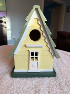 Hanging Cottage Bird House Yellow/Green/White With Chain - Picture 1 of 6