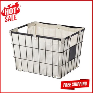 Medium Black Wire Basket Set Living Room W/ Chalkboard Labels & Removable Liner - Picture 1 of 7