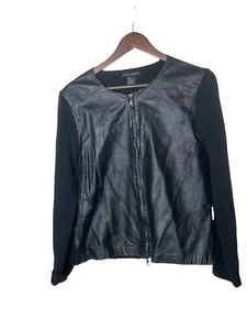 Maurice Sasson Leather Sweater Jacket Womens Large Black Zip Front - Picture 1 of 2