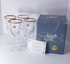NEW Aurea Gold 7.5" Crystal Wine Glasses Set of Four in Original Box Italy