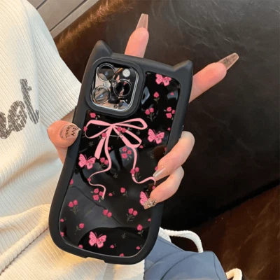 Cute Case For iPhone 15 14 13 12 11 Pro XR 7 Plus Cat's Ears Phone Case Bowknot - Image 1 of 4