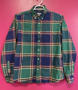 GAP Untucked Mens Green Blue Plaid Button Up Long Sleeve Shirt Size L - Picture 1 of 5