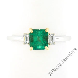 NEW 18k TT Gold 1.05ctw Emerald Cut Columbian Emerald w/ Diamond Accents Ring - Picture 1 of 8