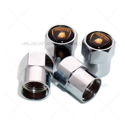 Tapas de válvula de aire de neumáticos para llantas de coche Lamborghini de ajuste hexagonal 4 piezas vástago cubierta antipolvo plateada Foto 1 de 4
