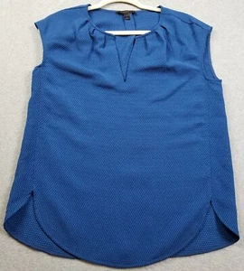 J.Crew Top Womens 2 Blue Sleeveless Blouse Split Neck Honeycomb Textured Stretch - Picture 1 of 13