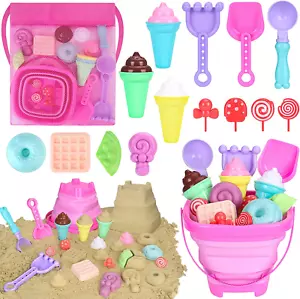 Collapsible Beach Toys Set for Kids Toddlers Girls, Collapsible Sand Bucket and - Picture 1 of 12